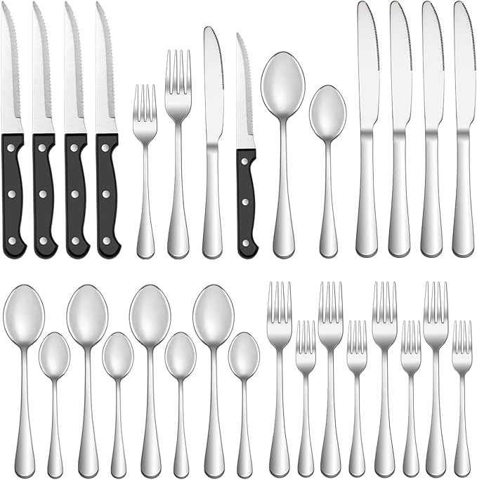 36 Pcs Silverware Set with Steak Knives by MUTNITT
