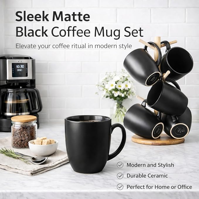 AmorArc 12 OZ Coffee Mugs, Matte Black Coffee Cups - Image 7