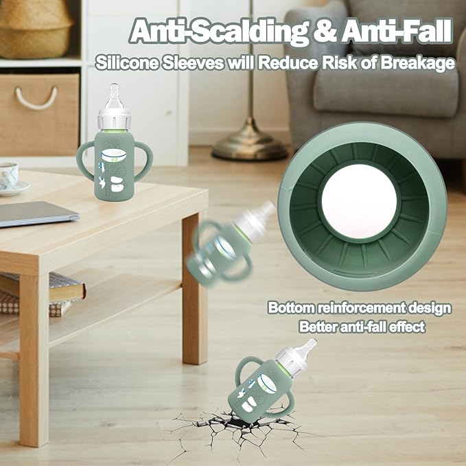 3 Pack Silicone Sleeves for Dr. Brown's Glass Baby Bottles - Drop Protection Baby Bottle Sleeves,Compatible with Dr. Brown's Newborn Glass Bottles,with Silicone Handles,4 oz