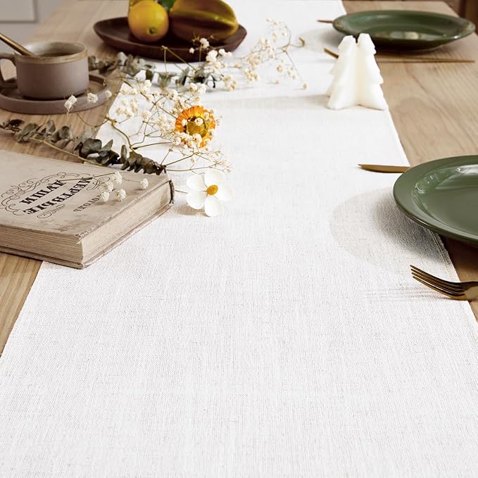 Cotton Linen Table Runner, 13x36 Inch, Off White - Image 2