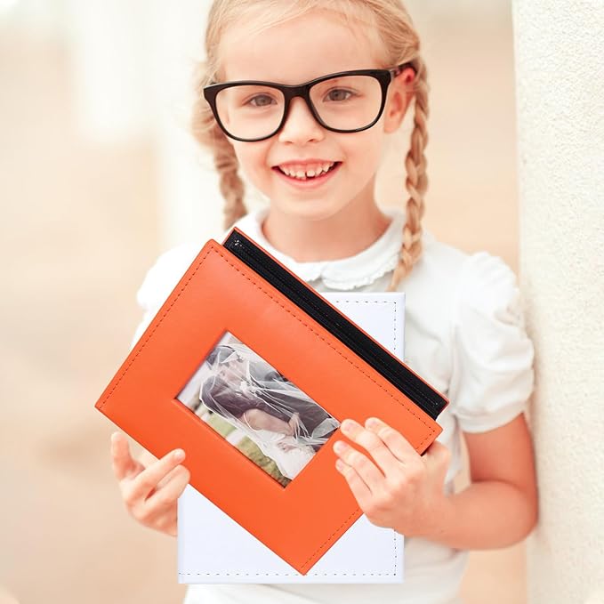 RECUTMS Photo Album 4x6 200 Photos, Leather Cover Wedding Family Photo Albums Holds 200 Horizontal 4x6 Photos (Orange)