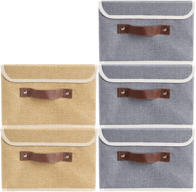 Lucky Monet Storage Bins Boxes with Lids 2 Pack Decorative Storage Boxes Collapsible Fabric Storage Basket Containers Lidded Storage Cube for Organizing Closet Home Office, 10"x 8"x 7" (Grey)