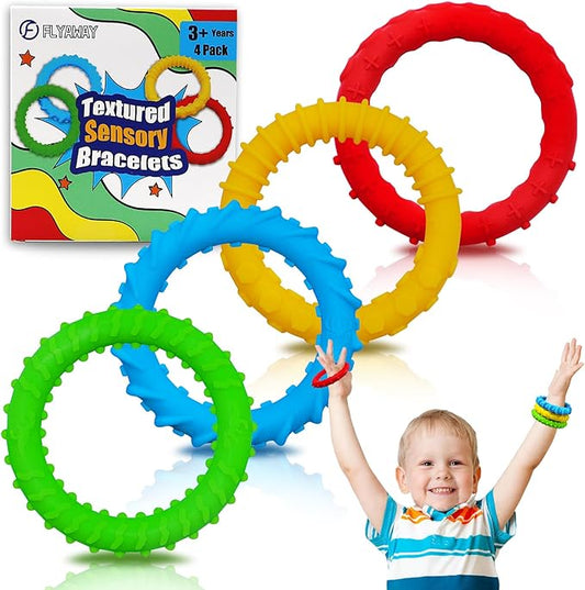 Sensory Chew Bracelets for Boys and Girls, 4 Pack Fidget Bracelet for Kids with Autism ADHD Anxiety Texture Soft Silicone, Oral Motor Aids Toddler Bracelets Sensory Chew Toys for Kids Chewing Biting