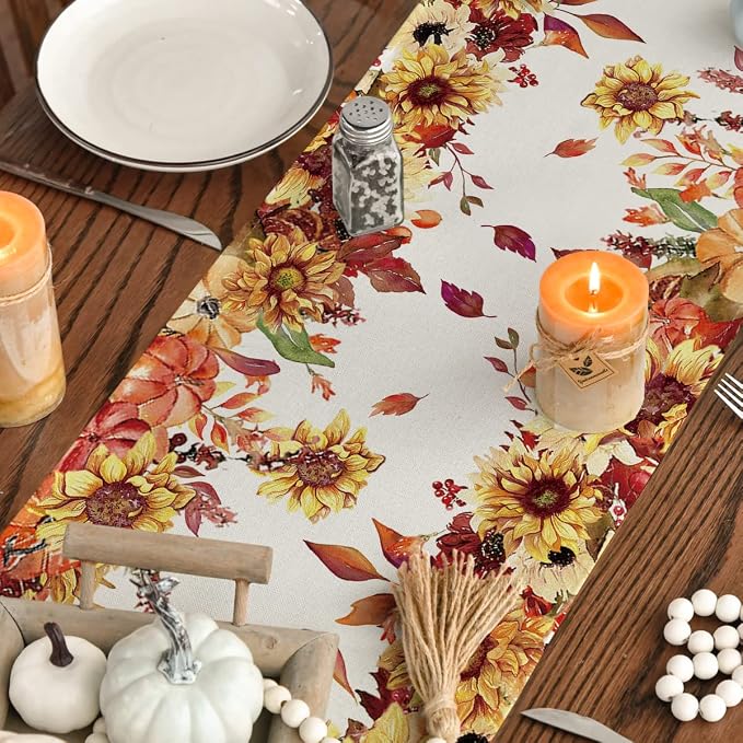 Artoid Mode 210 GSM Fall Table Runner 13x108 Inch Home Party Decor | Sunflower - Image 7