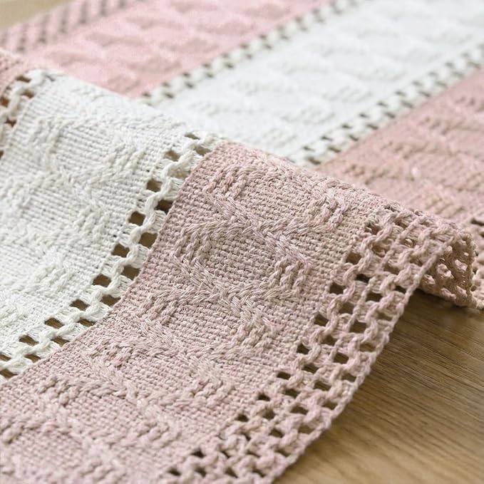 Artoid Mode Pink Farmhouse Woven Table Runner 12x108 Inch | Seasonal Holiday - Image 6