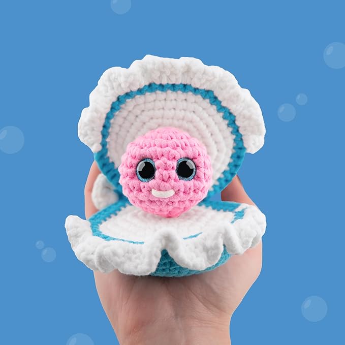 Cookie Box Crochet Kit for Beginners - Learn to Craft Amigurumi Stuffed Animals - Knitting Gift for Kids and Adults - Beginner-Friendly Yarn - Stitch-by-Stitch Video Tutorial - Oyster Pearl