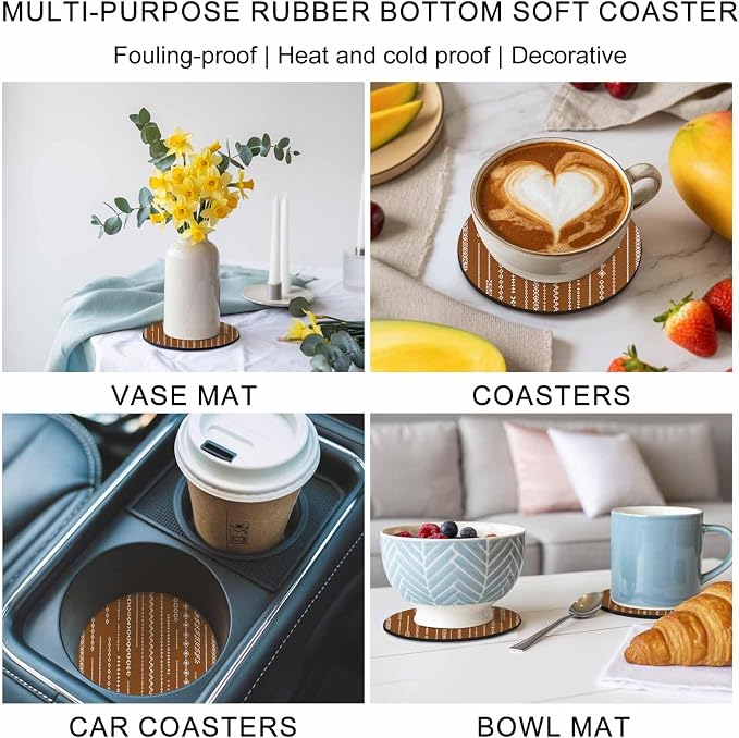 Vintage Brown Coasters Set of 6, Absorbent Coasters - Image 6