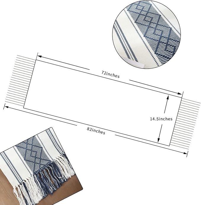 Woven Table Runner Farmhouse Style, Boho Table Runner 72 inches Long - Image 2