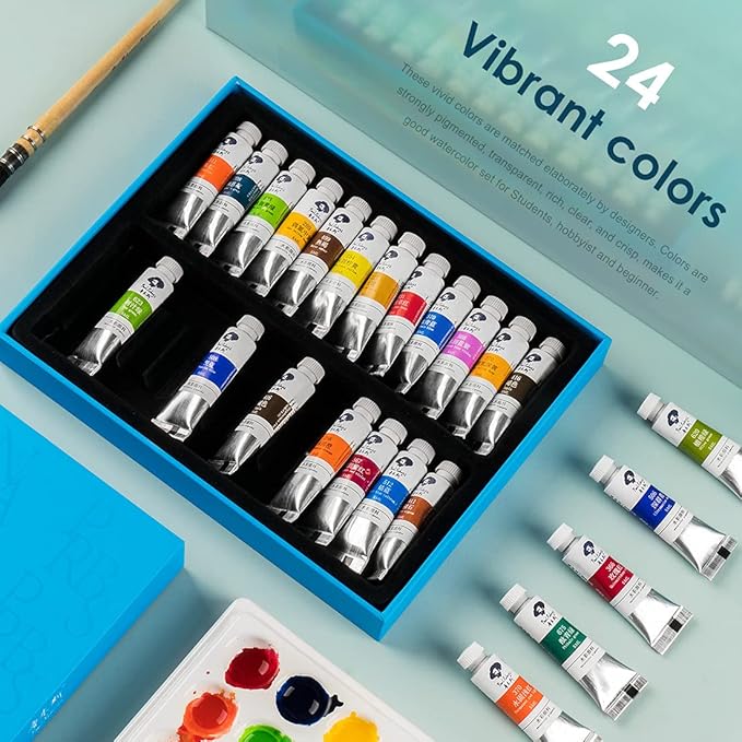 Paul Rubens Watercolor Paint, 24 Vibrant Colors Highly Pigmented, 5ml Each Tube, Perfect for Painters, Artists, Hobbyist, Beginners, Students