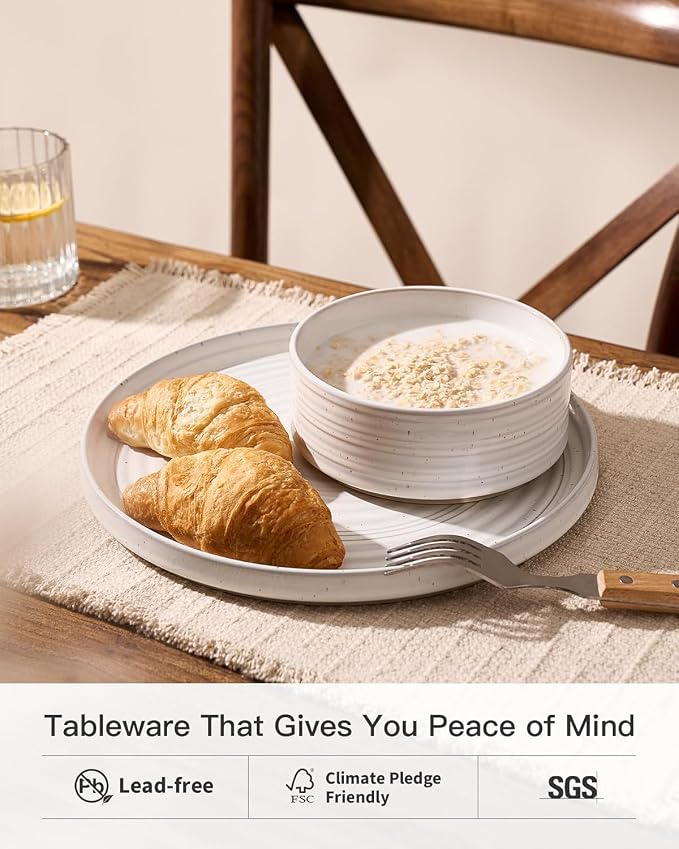 Stoneware Dinnerware Sets for 6, Reactive Glaze Plates and Bowls Set, Chip & - Image 3