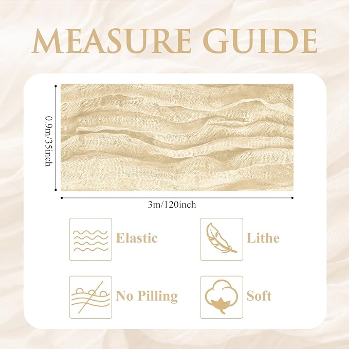 Cheesecloth Table Runner 10FT 6Pcs Beige Boho Gauze Rustic Sheer Runners | - Image 2