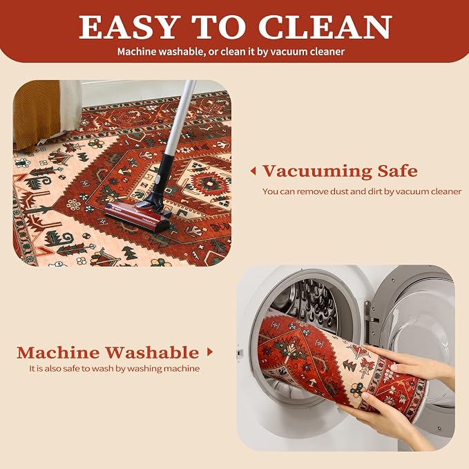 SERISSA Washable Rugs 8x10 Area Rugs, Large Non-Slip Boho Living Room Rug - Image 4