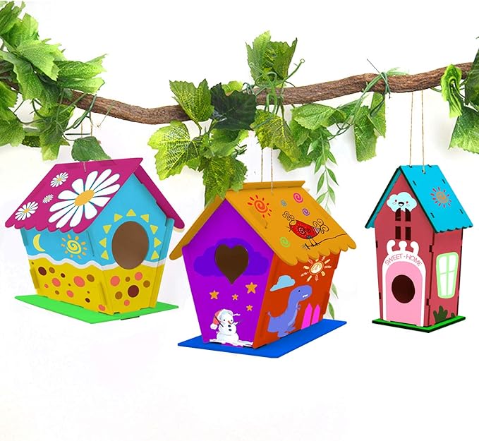 hapray 4 Pack Bird House Crafts for Kids Ages 5-8 8-12, Buildable DIY Birdhouse Kit for Children to Build, 3+ Summer Arts and Craft Projects with Paint, Boy Girl Gift Christmas