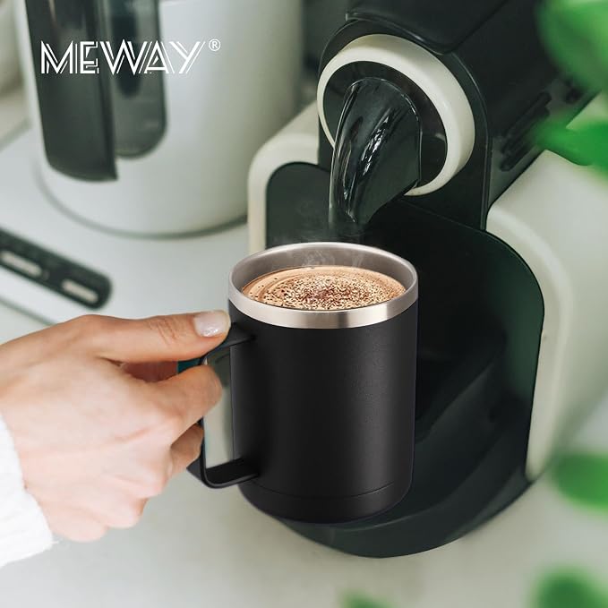 MEWAY 12oz Coffee Mug With Handle and Sliding Lid, Stainless Steel Travel - Image 6