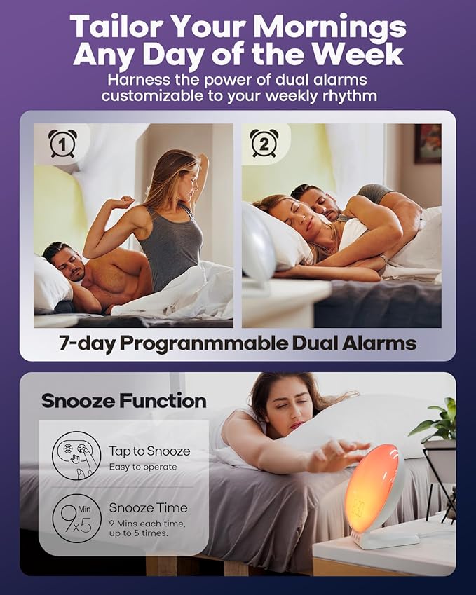 Dekala Sunrise Alarm Clock with 3-in 1 Wireless Charging Station, White Noise Sound Machine, 11 Light & 15 Sounds, Alarm Clocks for Heavy Sleepers Bedroom, Compatible with Apple Watch/Airpods/iPhone