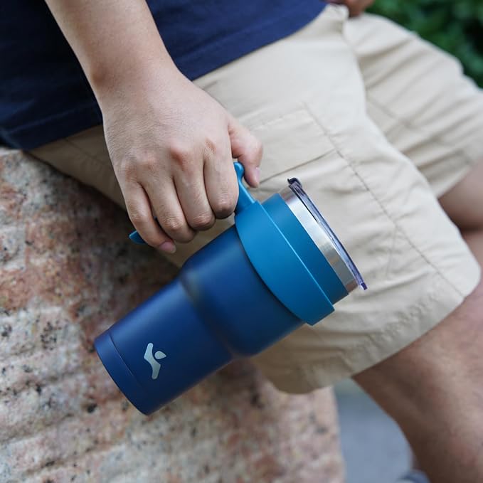 Konokyo 40 oz Tumbler with Handle and Straw, Insulated Travel Mug | Indigo - Image 7