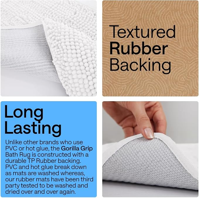 GORILLA GRIP Bath Rug Mat 70x24, Thick Soft Absorbent Chenille, Quick Dry - Image 3