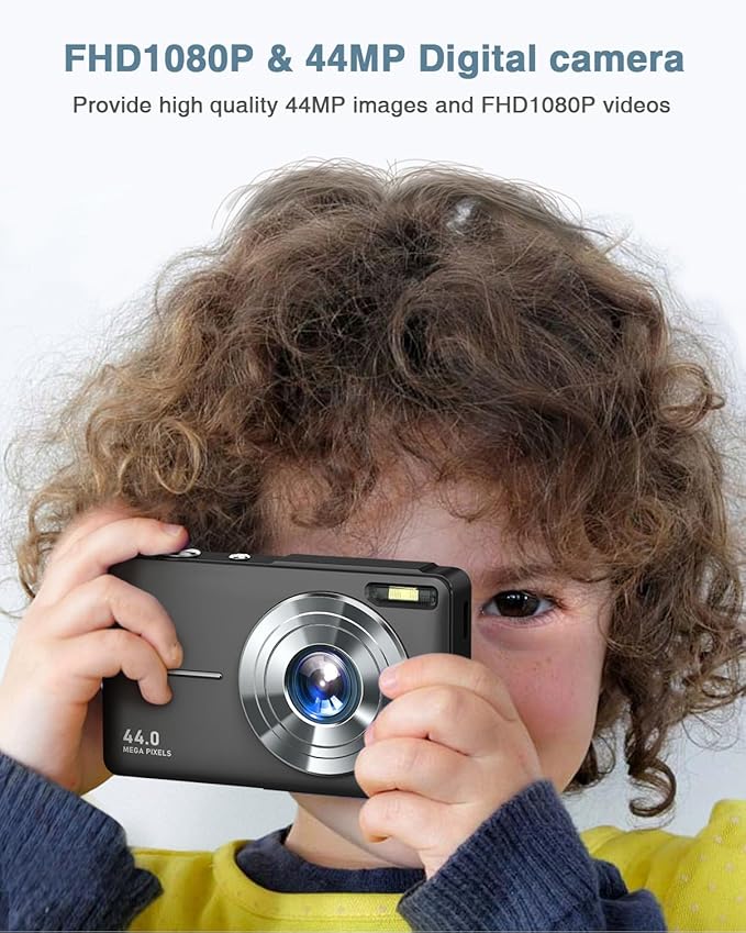 Digital Camera, FHD 1080P Point and Shoot Camera with 16X Zoom Anti Shake, Compact Small Portable for Boy Girls(Deep Black)