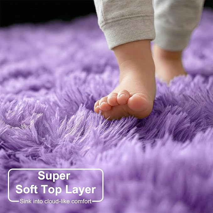 Amdrebio Purple Round Rugs 5Ft for Girls Bedroom Decor Aesthetic, Fluffy Fuzzy - Image 4