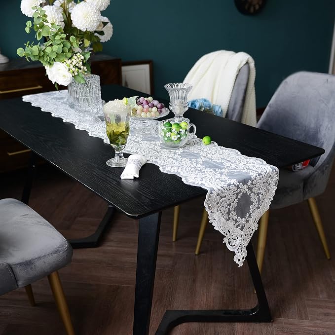 SUTAVIA Lace Patio Table Runner Embroidered Dresser Scarf, Classic Rectangular - Image 4