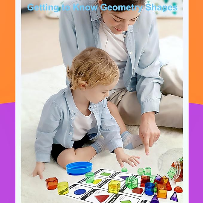 3D Geometric Solids 60 Pcs for Kids Translucent Geometric Shapes for Geometry Beginnings,Light Table Manipulatives Toy Math Helper School Supplies