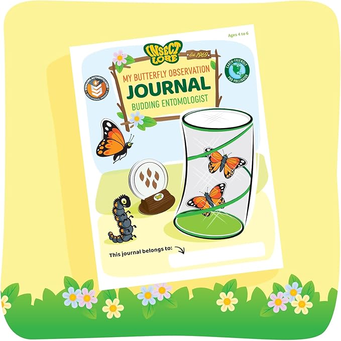 Insect Lore Butterfly Garden with 5 Live Baby Caterpillars - STEM Activity Journal, Habitat, Chrys-A-Lid Holder and Feeder Included | Raise and Release Painted Lady Butterflies