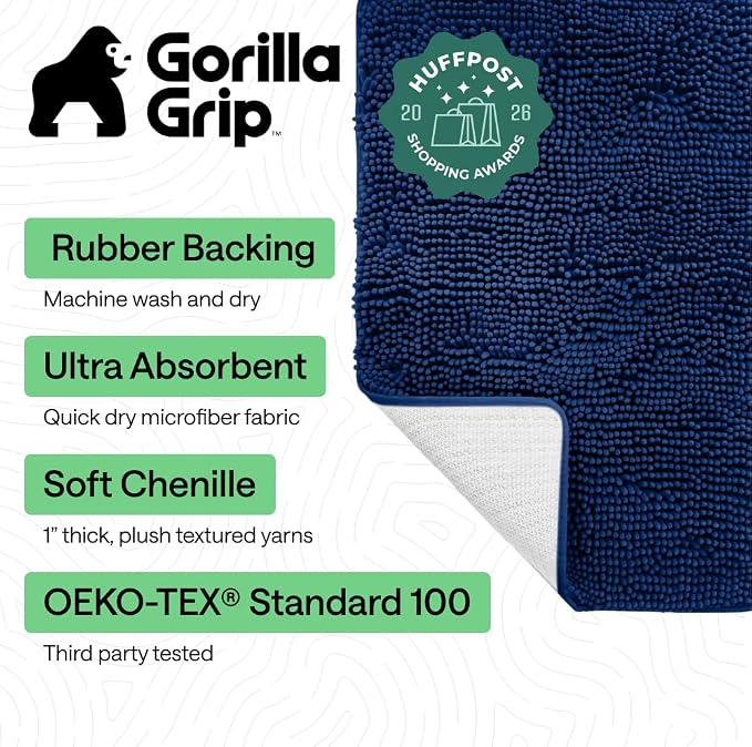 GORILLA GRIP Bath Rug Mat 60x24, Thick Soft Absorbent Chenille, Quick Dry - Image 2