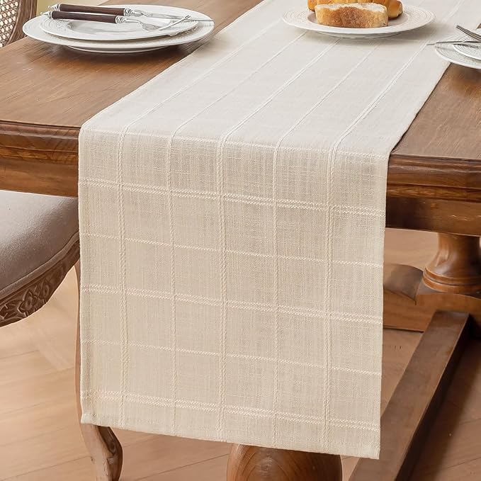 Linen Textured Table Runner, Ivory Table Runners 36 Inches Long | Raised Grid - Image 6