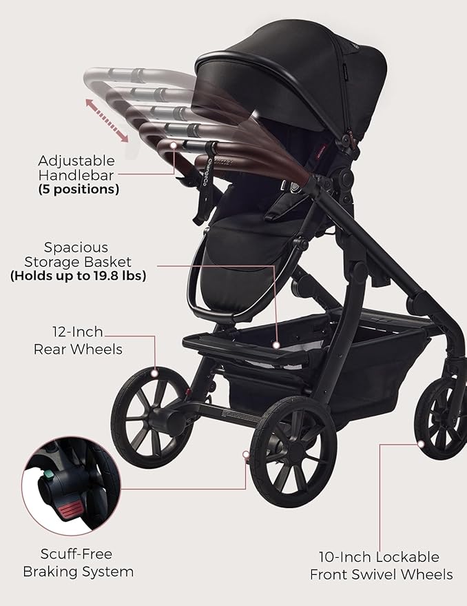 Momcozy ChangeGo Baby Stroller, Convertible Single-to-Double-to-Wagon Stroller with 23 Configurations, Seat Included, Large PU Wheels, All-Wheel Suspension ＆ Extendable UPF50+ Canopy