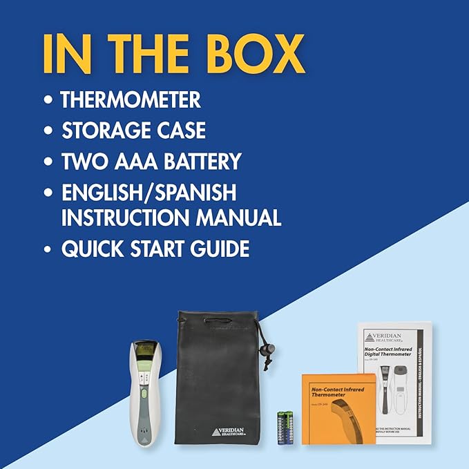 Veridian Handheld Fahrenheit/Celsius Non-Contact Thermometer Digital Display 09-349