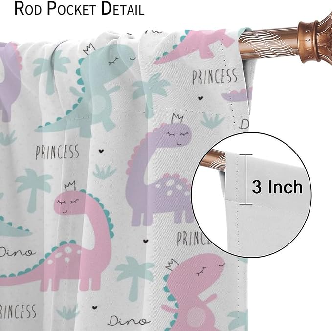 Kids Dinosaur Curtains for Boys Girls Bedroom Decor Cartoon Dino Colorful Cute Funny Animal Wildlife Printed Blackout Rod Pocket Window Drapes for Baby Nursery Playroom W21xL45in 2 Panels