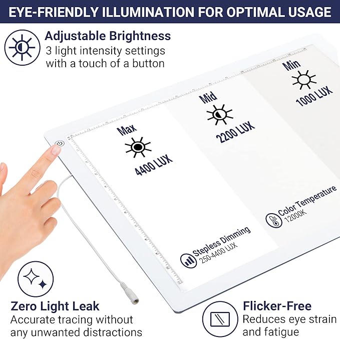 LED Tracing Light Box, 19" Ultra-Thin Light Pad with Adjustable Brightness, Includes USB Cable, Adapter, Paper, and Clip. Portable Drawing Board for Sketching, Cricut Projects, and More