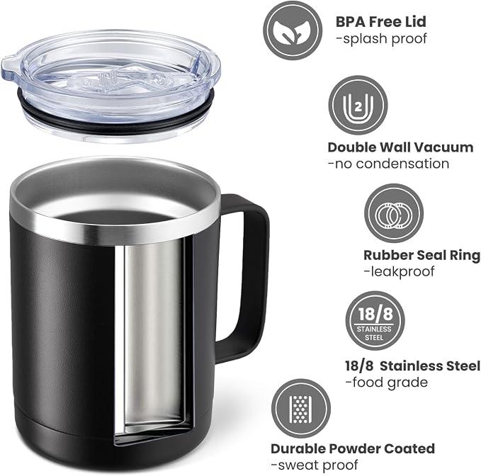 MEWAY 12oz Coffee Mug With Handle 4 Pack Bulk, Stainless Steel Insulated Travel - Image 2