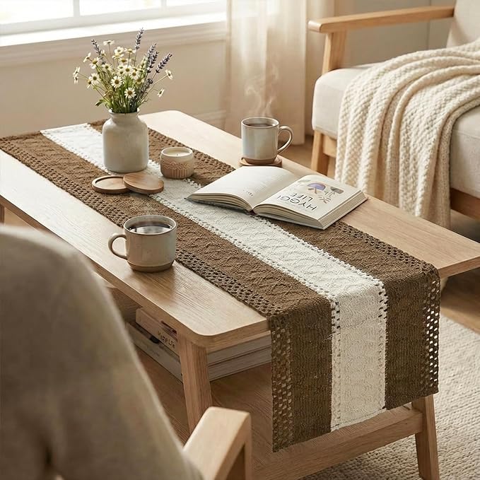 Artoid Mode Coffee Farmhouse Woven Table Runner 12x72 Inch | Seasonal Holiday - Image 5
