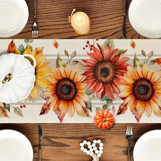 RABUSOFA Fall Table Runner 13x48 Inch Sunflower Fall Decor - Image 4