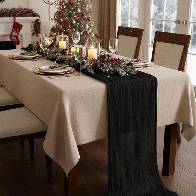 10 Pack Black Cheesecloth Table Runner 120 Inch Boho Wedding Decor | - Image 8