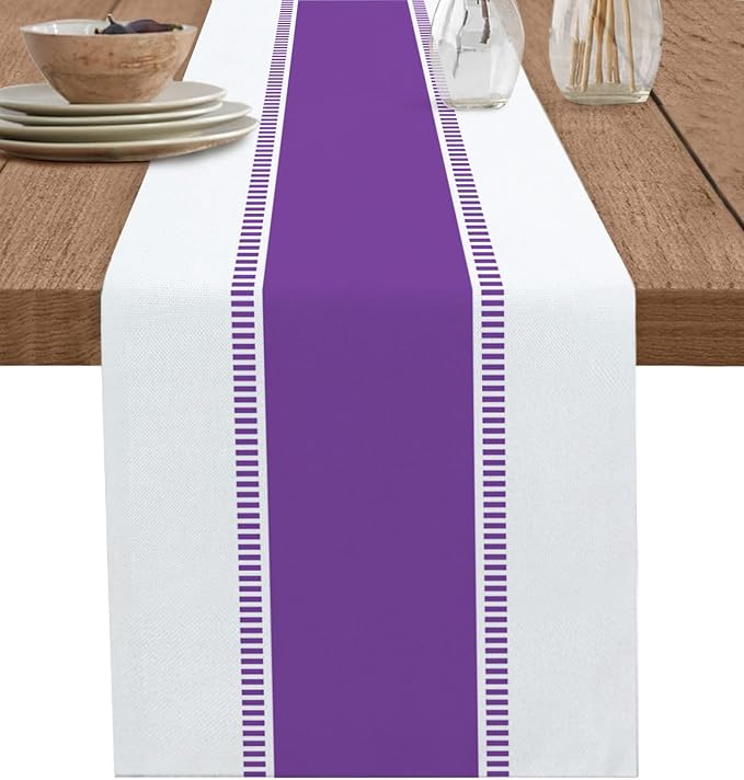 Purple Table Runners 70 inches Long, Modern Stripes Table Runner Farmhouse by Futuregrace
