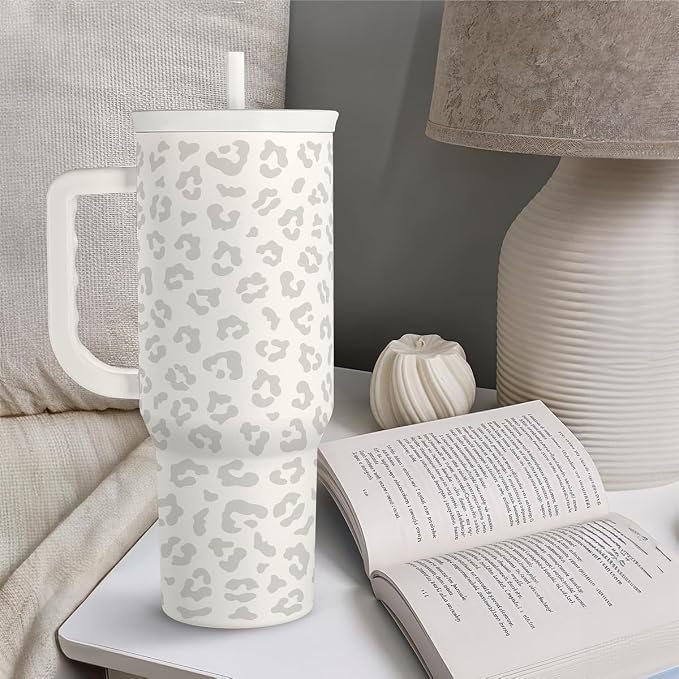 SANDJEST Leopard Tumbler with Handle, Insulated Cup Stainless Steel Travel Mug - Image 7