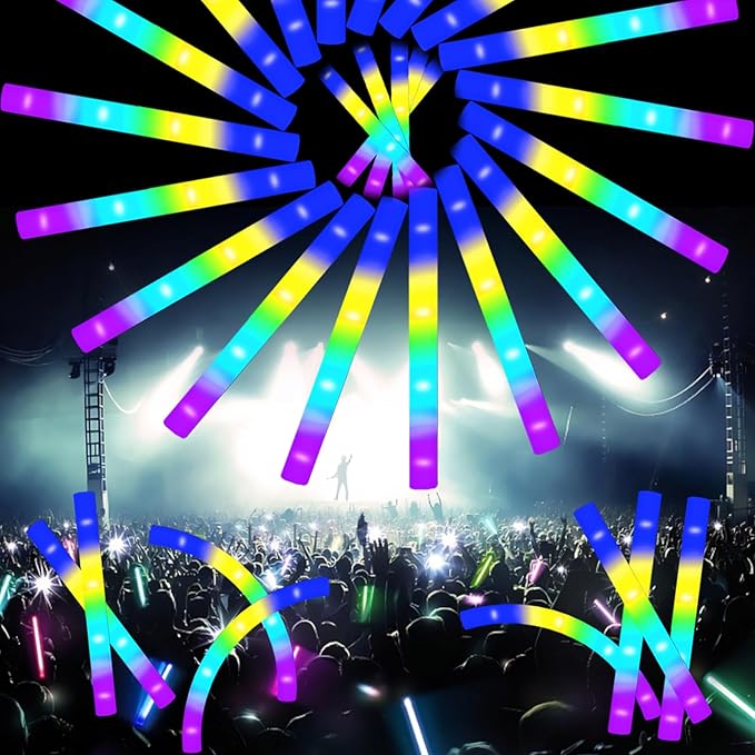 100-Count Foam Glow Sticks Party Pack - 4 Colors, Steady Bright Light Up Sticks for Weddings, Birthdays, Christmas, Halloween | Foam Glow Sticks Bulk Reusable, 6-Hr Glow, Eco-Friendly Foam