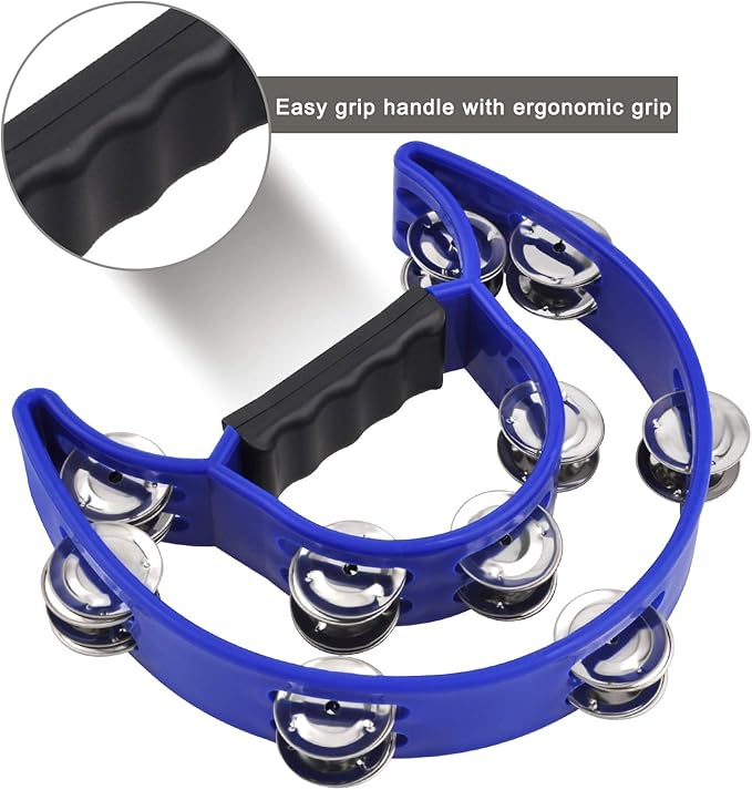 EastRock Double Row Tambourine,Metal Jingles Hand Held Percussion-Half Moon Tambourine for Adults, KTV, Party BLUE