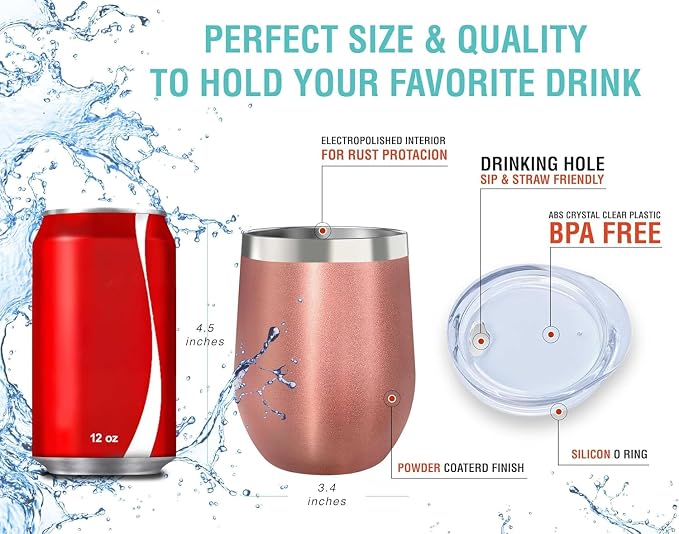 CHILLOUT LIFE 12 oz Stainless Steel Wine Tumblers 2 Pack & 1 Insulated Wine - Image 3