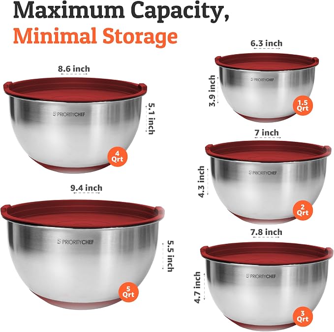 Premium Mixing Bowls With Airtight Lids Set, Thicker Stainless Steel Mixing - Image 3