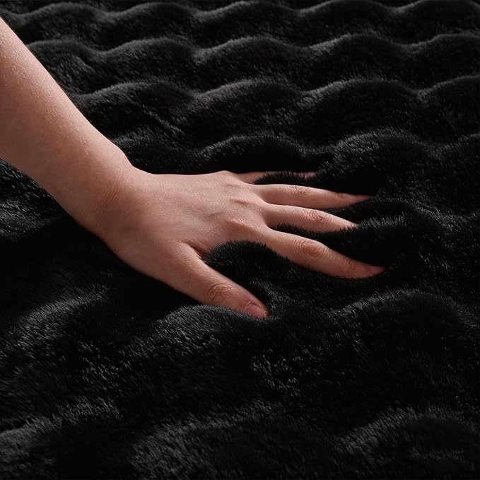Black Rabbit Plush Rug 3'x5', Fluffy Shaggy Area Rug - Image 4