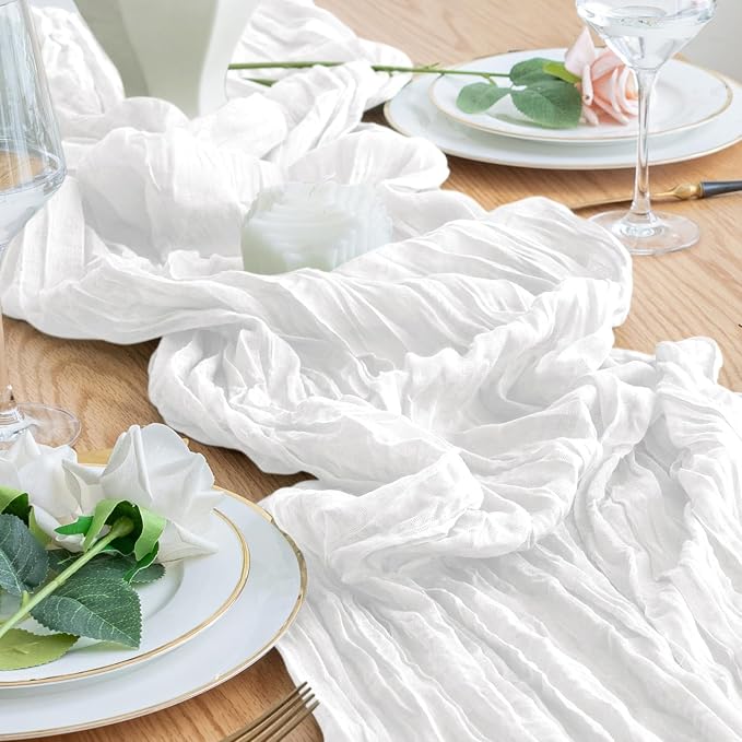 Cheesecloth Table Runner 10FT 3Pcs Ivory Boho Gauze Rustic Sheer Runners | - Image 6