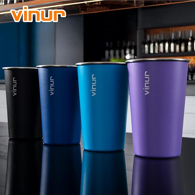 VINUR Stainless Steel Cups 16 oz Metal Drinking Glasses 8 Pcs | Stainless Steel - Image 7