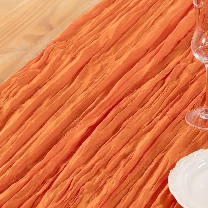 DeZerlor Orange Cheesecloth Table Runner 2 Pack Summer Table Runners Boho Gauze - Image 5