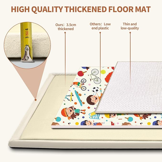 SUNYRISY Baby Play Mat for Floor 60 x 70in, 1.4in Thick Memory Foam Padded Play Mats Baby Rug, Soft Velvet Infants Toddler Kids Crawling Mat for Nursery, Non-Slip Bottom, Beige