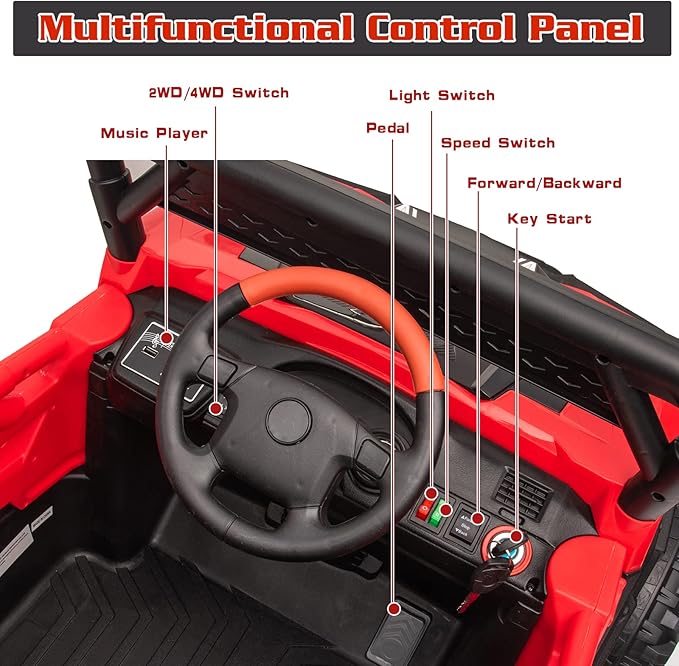 Electric UTV for Kids, 24V Riding Cars for Kids Ages 4-8, Battery Operated Car with Remote Control for Parent, Children Car with Bluetooth 3 Speeds LED Lights Storage Trunk, Red