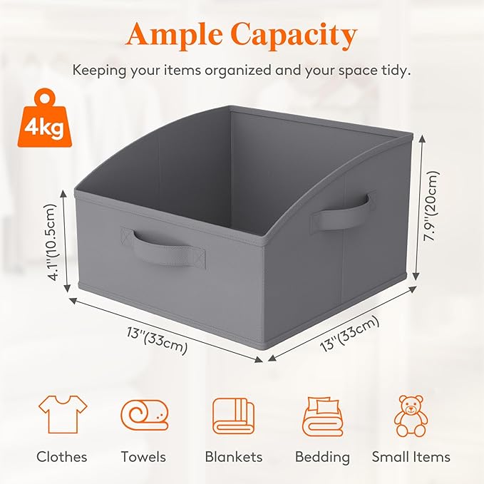 Lifewit Storage Baskets for Shelves, 6 Packs Non-woven Fabric Trapezoid Closet Organizer Bins with Handles, Foldable Clothing Containers Box for Clothes, Toy, Towel, Book, DVD, Hats, Small-Grey