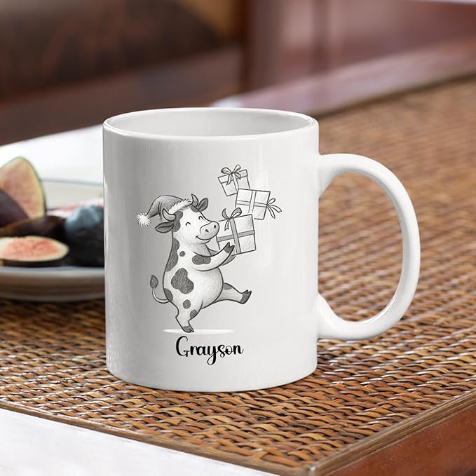 Cow Ceramic Cup 11 15Oz, Personalized Cow Coffee Mug Gift For Christmas, Unique Animal White Accent Coffee Cup, Custom Cows Lover Coffee Mug With Name, Unique Cows Teacup Gift For Kid Child Birthday